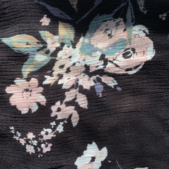 American Rag - Woman's Peasant Blouse/M - Black, Pink Floral Long Sleeve Crochet - Picture 6 of 6